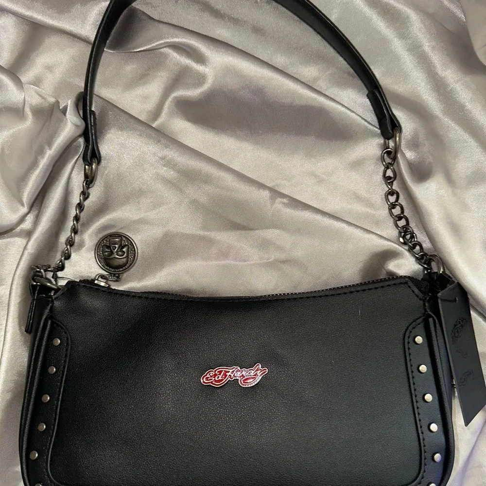 Ed Hardy Black and Red Studded Shoulder Bag - Picture 4 of 7